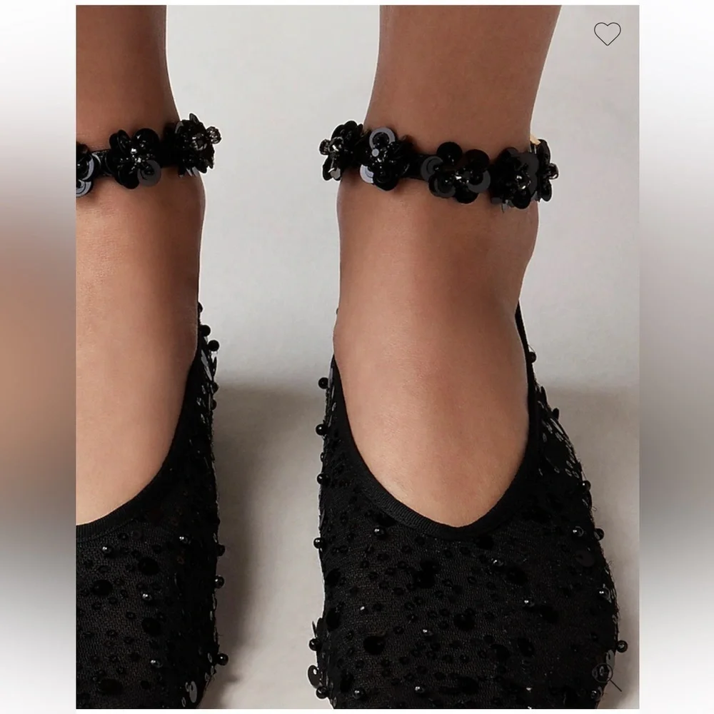 J.Crew Quinn embellished removable ankle-strap ballet flats sequin & mesh sz 9.5